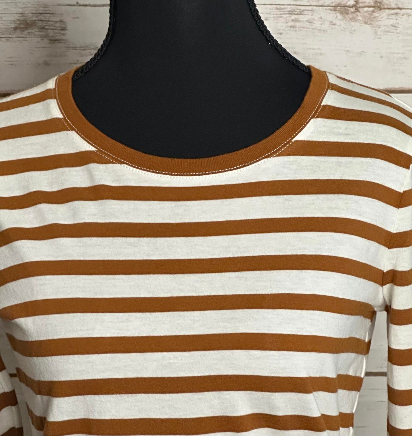 Madewell classic cotton tan/cream striped crew neck long sleeve t-shirt Size XS