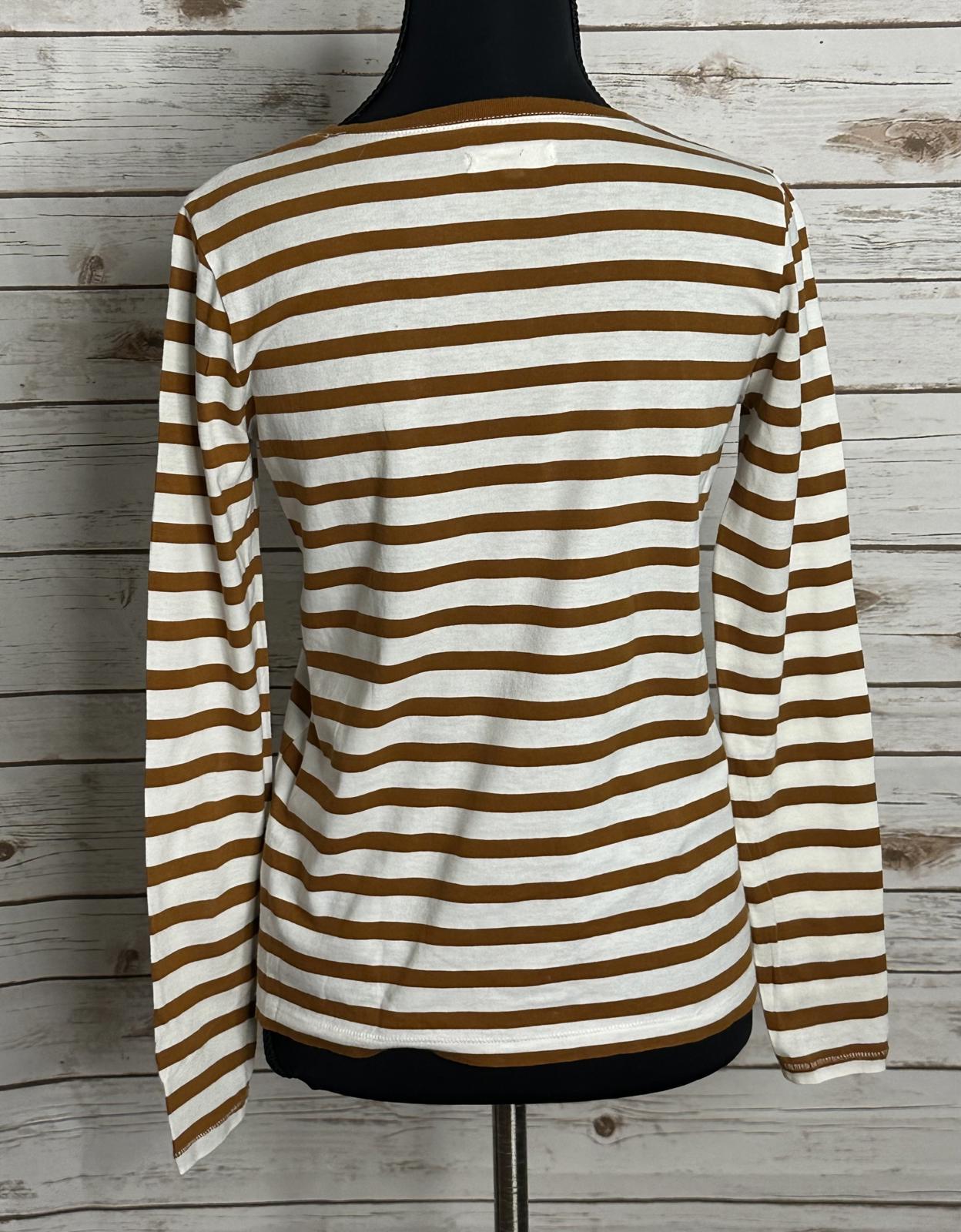 Madewell classic cotton tan/cream striped crew neck long sleeve t-shirt Size XS