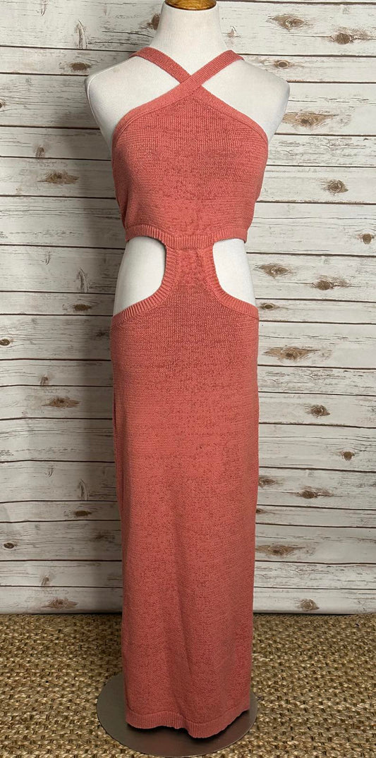 Express vacation resort coral knit cutout halter bodycon maxi dress Medium