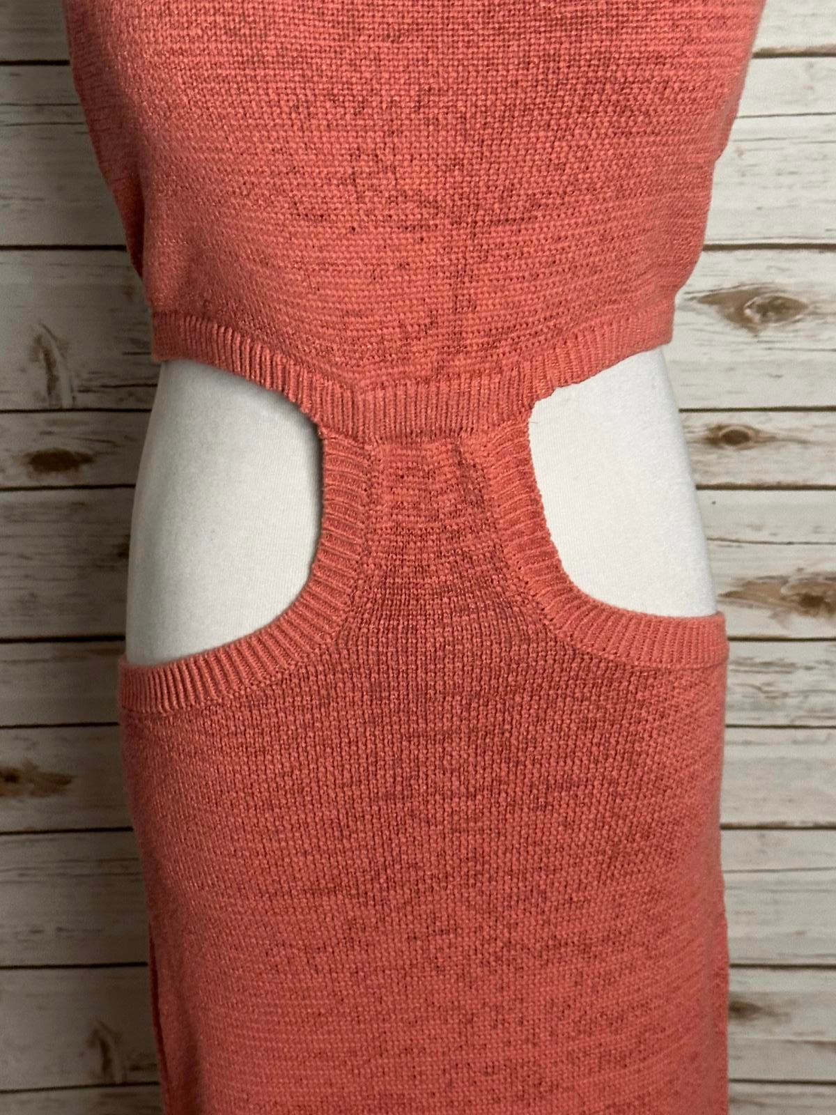 Express vacation resort coral knit cutout halter bodycon maxi dress Medium