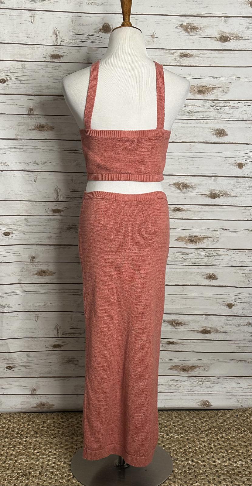 Express vacation resort coral knit cutout halter bodycon maxi dress Medium