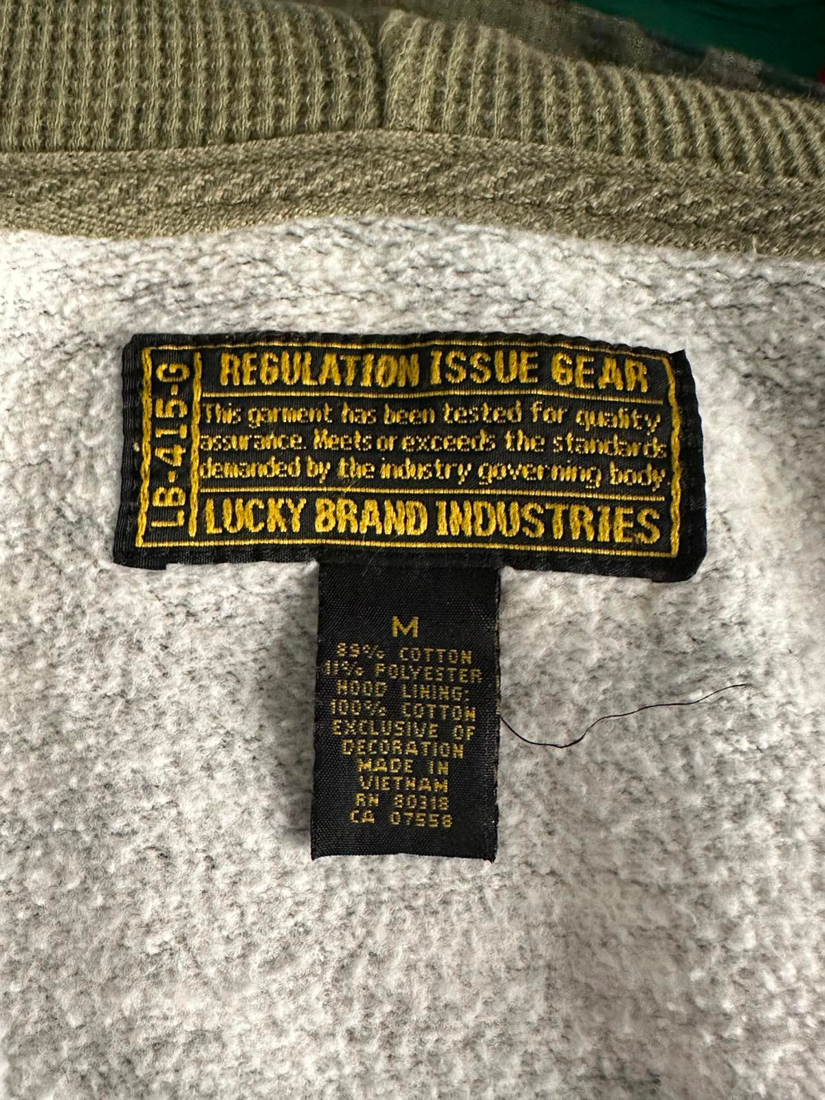 Vintage Lucky Brand military camo embroidered peace sign full zip hoodie Medium