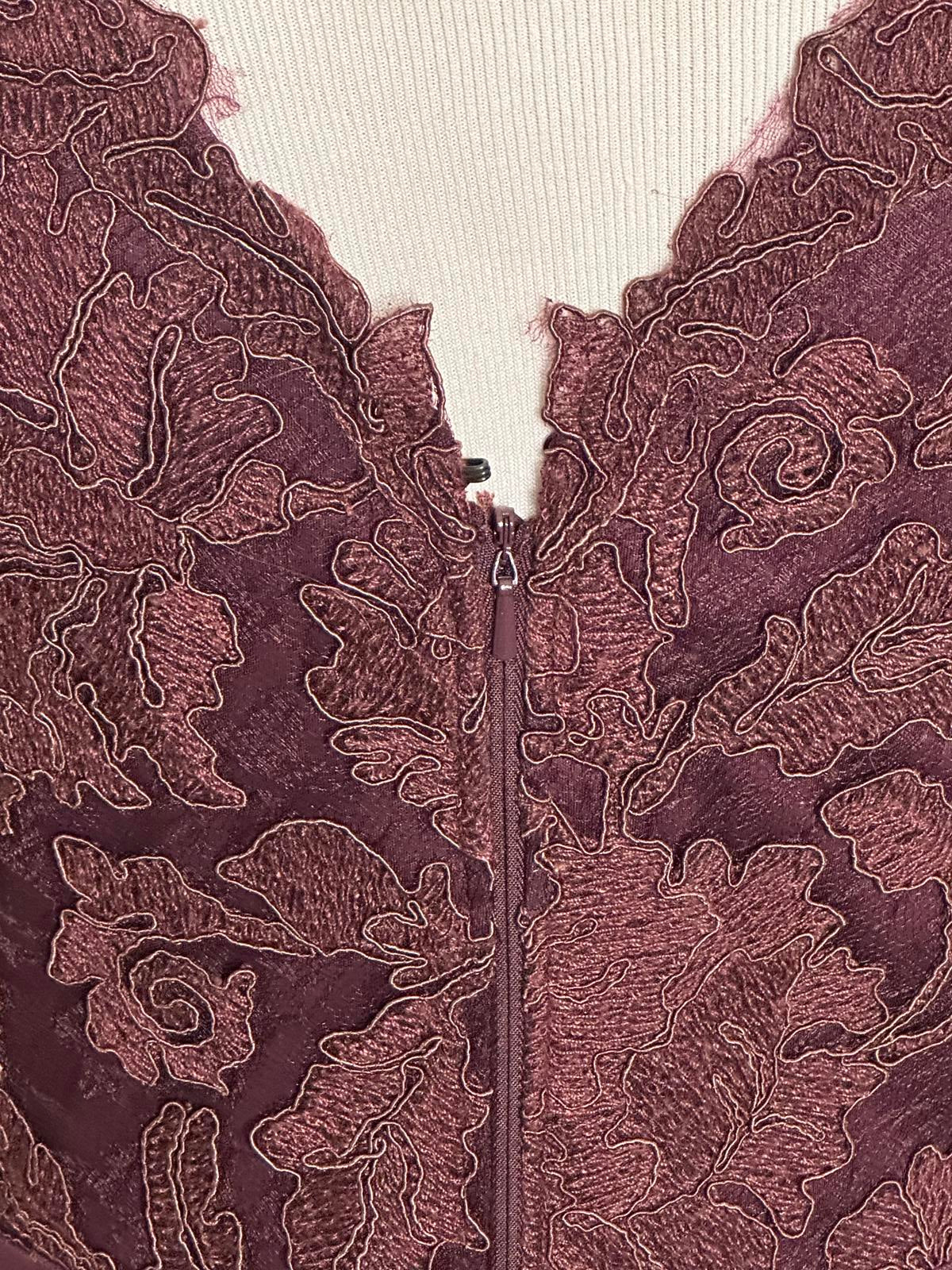 Tadashi Shoji classic plum sleeveless V-neck floral lace cocktail dress Size 16