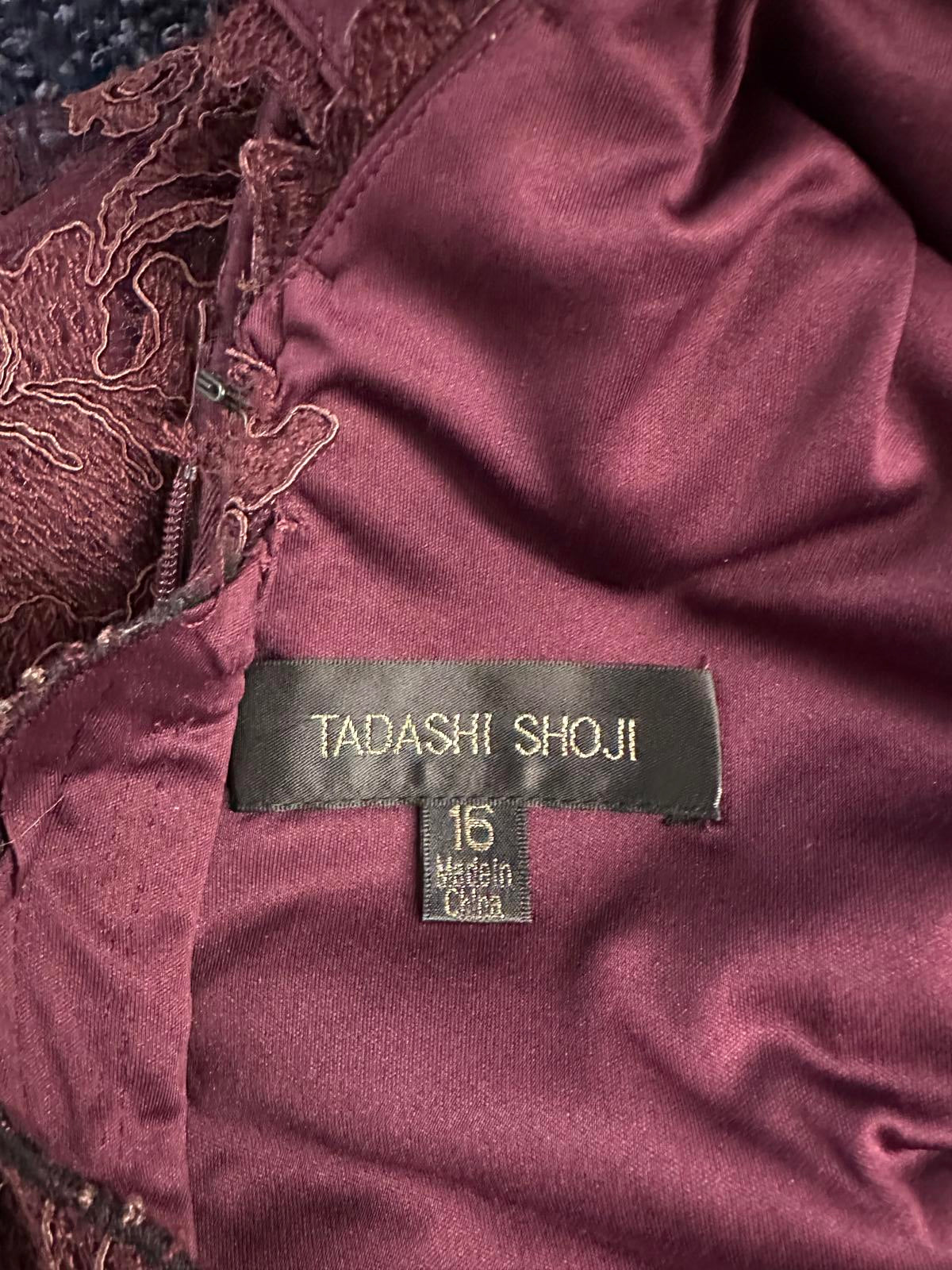 Tadashi Shoji classic plum sleeveless V-neck floral lace cocktail dress Size 16
