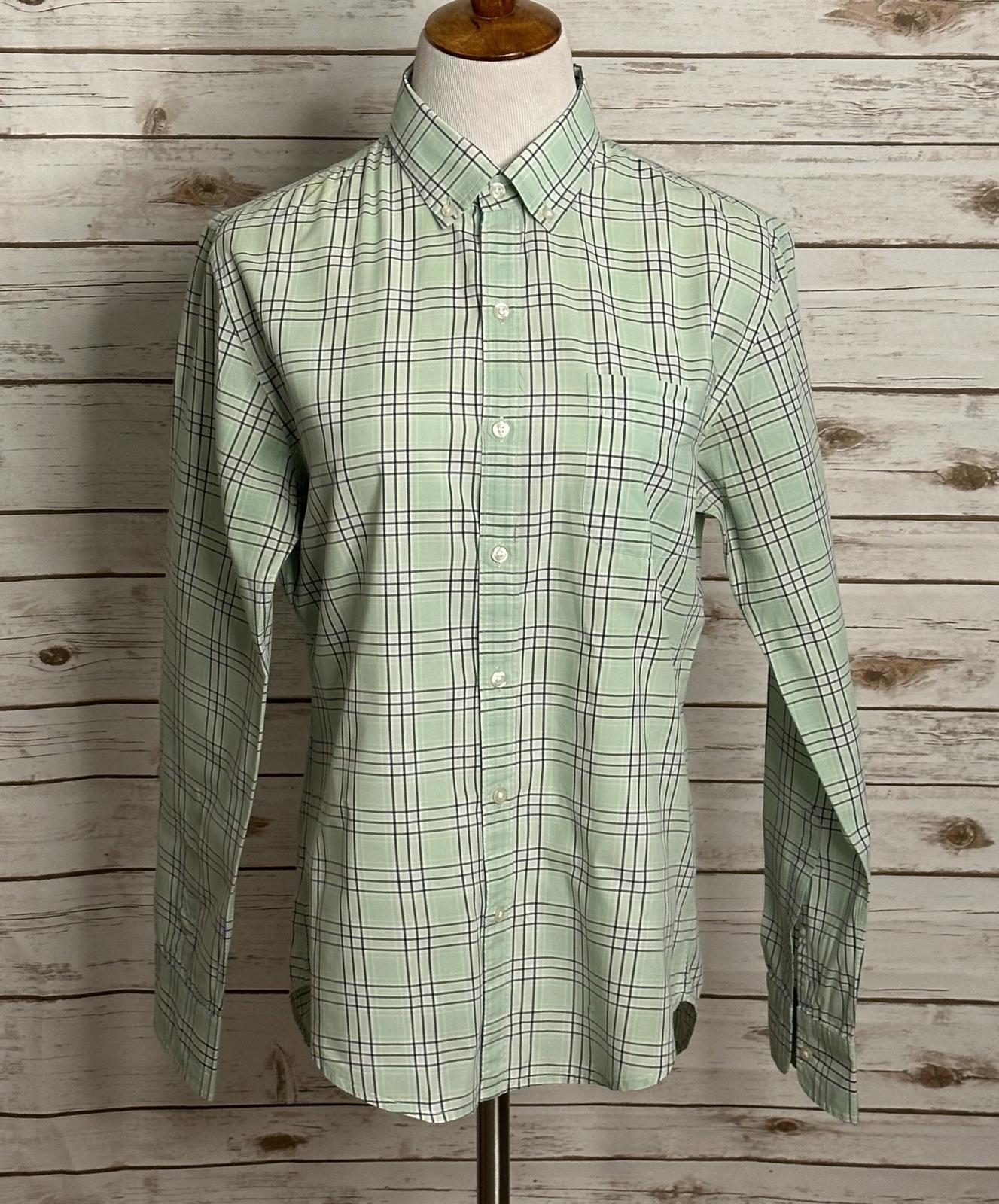 Bonobos Slim Fit classic cotton mint green/navy plaid button-down shirt Size Med