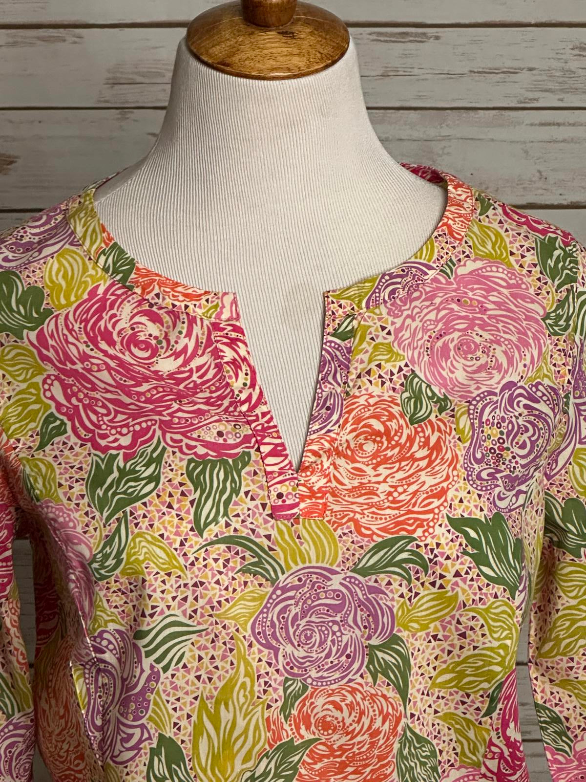 Brooks Brothers LIBERTY 100% cotton split V-neck tunic top/shirt Size Medium