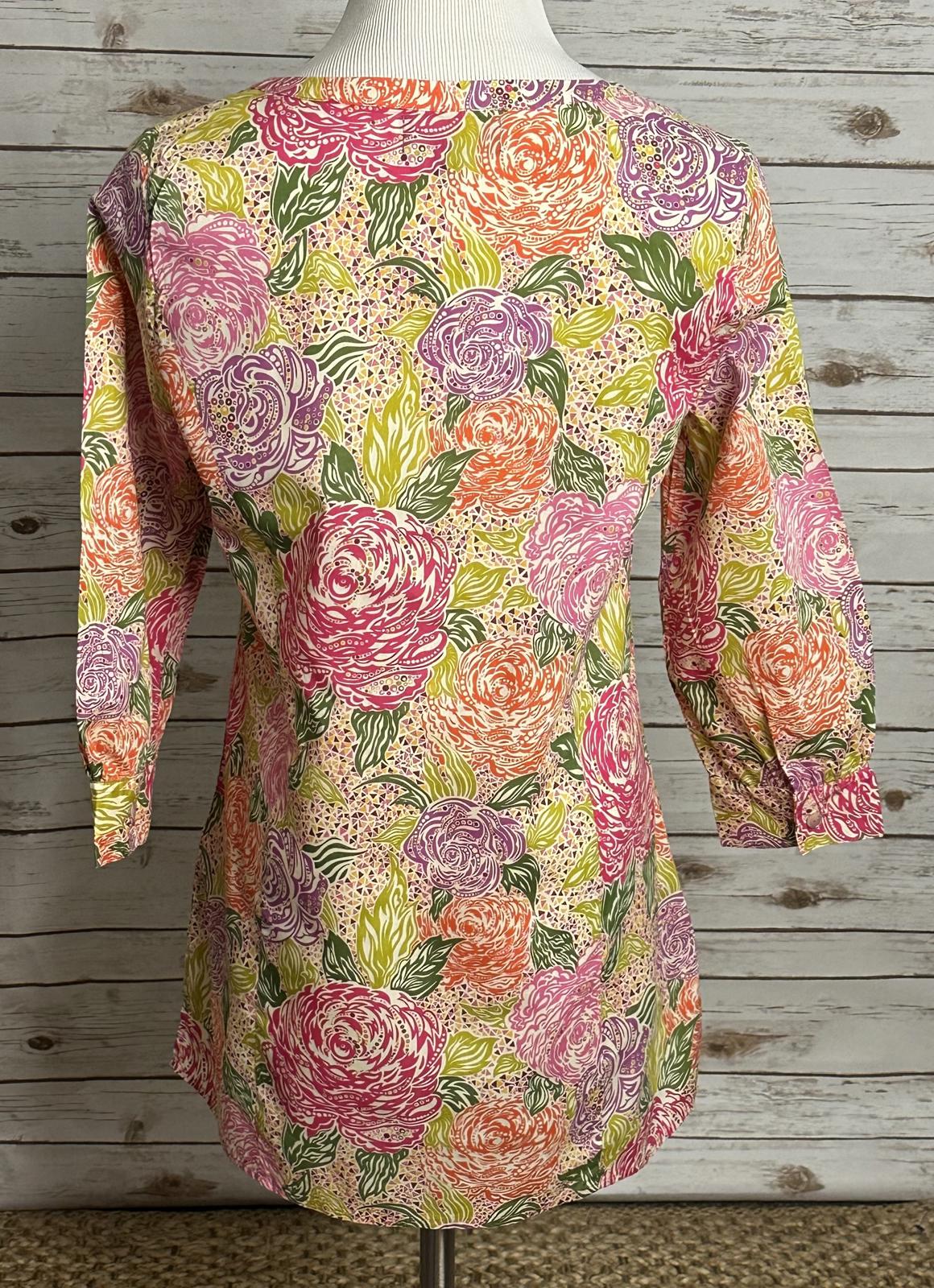 Brooks Brothers LIBERTY 100% cotton split V-neck tunic top/shirt Size Medium