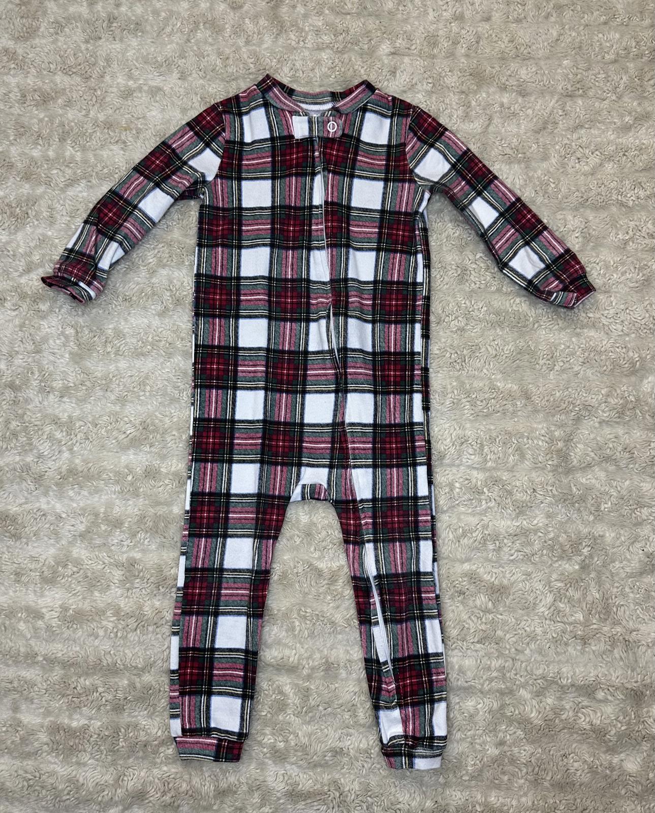 Pottery Barn Kids plaid tartan long sleeve one-piece footless romper Size 12-18M