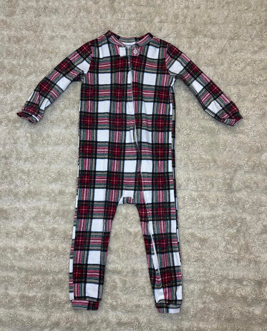 Pottery Barn Kids plaid tartan long sleeve one-piece footless romper Size 12-18M