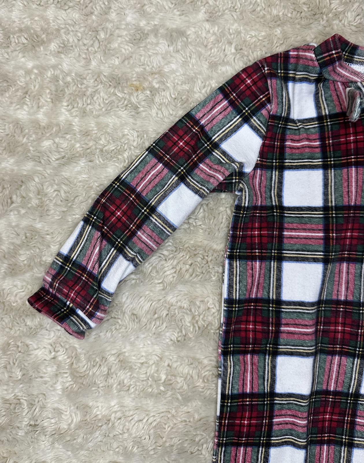Pottery Barn Kids plaid tartan long sleeve one-piece footless romper Size 12-18M
