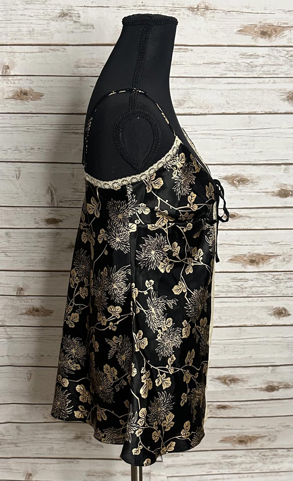 Vintage Victoria's Secret black/gold floral lace-trim satin matching set Small
