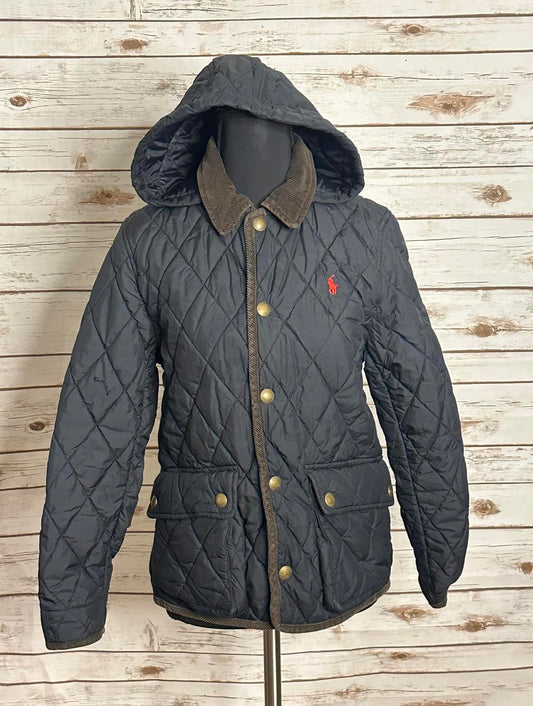 Polo Ralph Lauren black quilted barn snap front hooded jacket Size L (14-16)