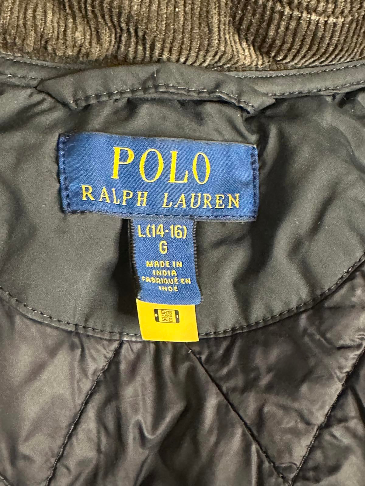 Polo Ralph Lauren black quilted barn snap front hooded jacket Size L (14-16)