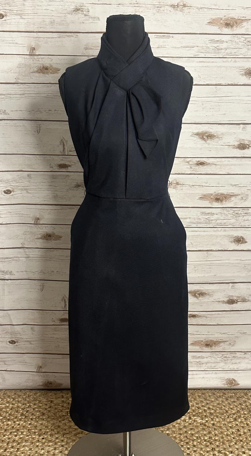 MM LaFleur classic black high neck tie/bow detail sleeveless sheath dress Size 2