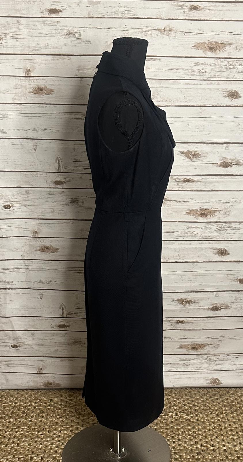MM LaFleur classic black high neck tie/bow detail sleeveless sheath dress Size 2