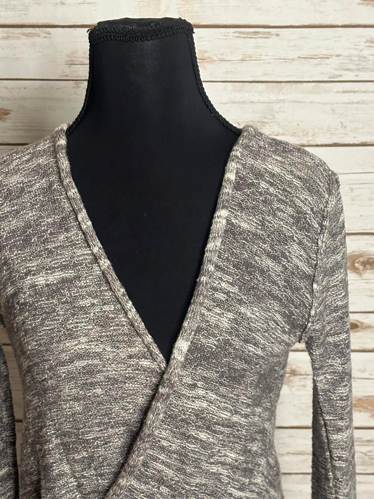 Free People taupe cotton/linen V surplice wrap front marled knit sweater Size S