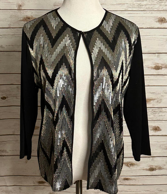 Travelers by Chico's black/silver sequin chevron open front jacket Size 2/L/12