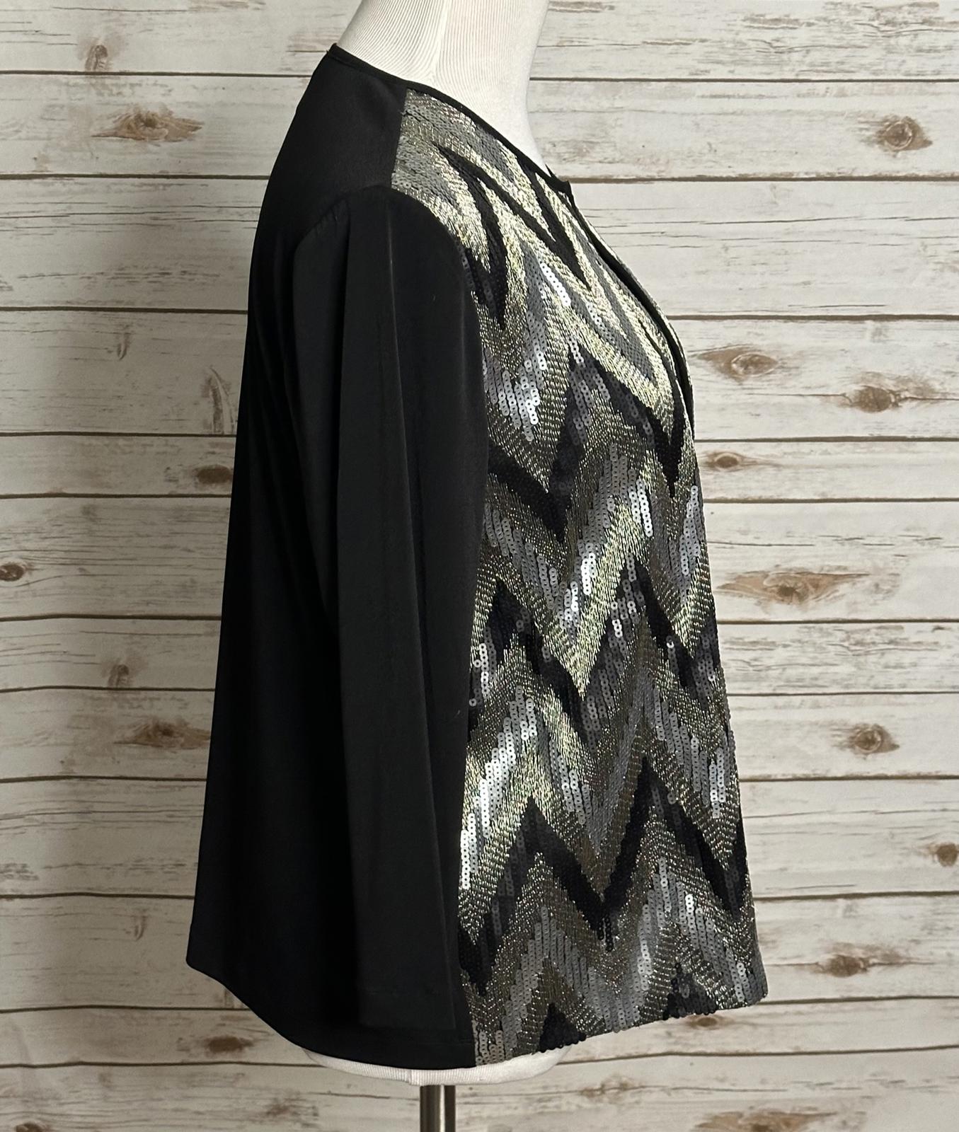 Travelers by Chico's black/silver sequin chevron open front jacket Size 2/L/12