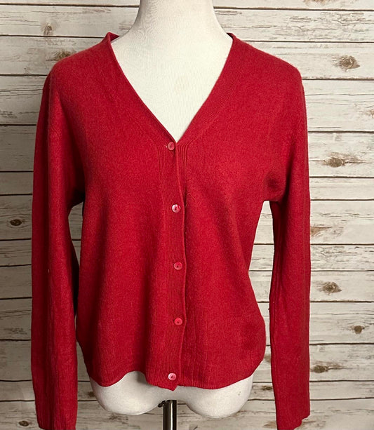 Preston & York red cashmere/lambswool button-front cardigan sweater Size Large