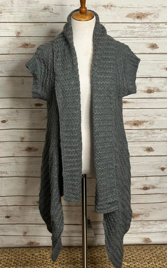 BCBGMaxAzria gray chunky textured knit open front cardigan sweater Size Large