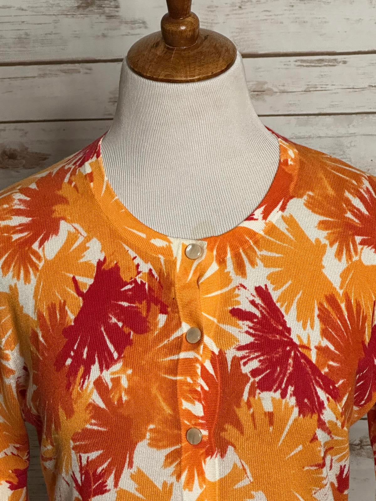 Lafayette 148 New York artsy orange/red short sleeve cardigan sweater Size M