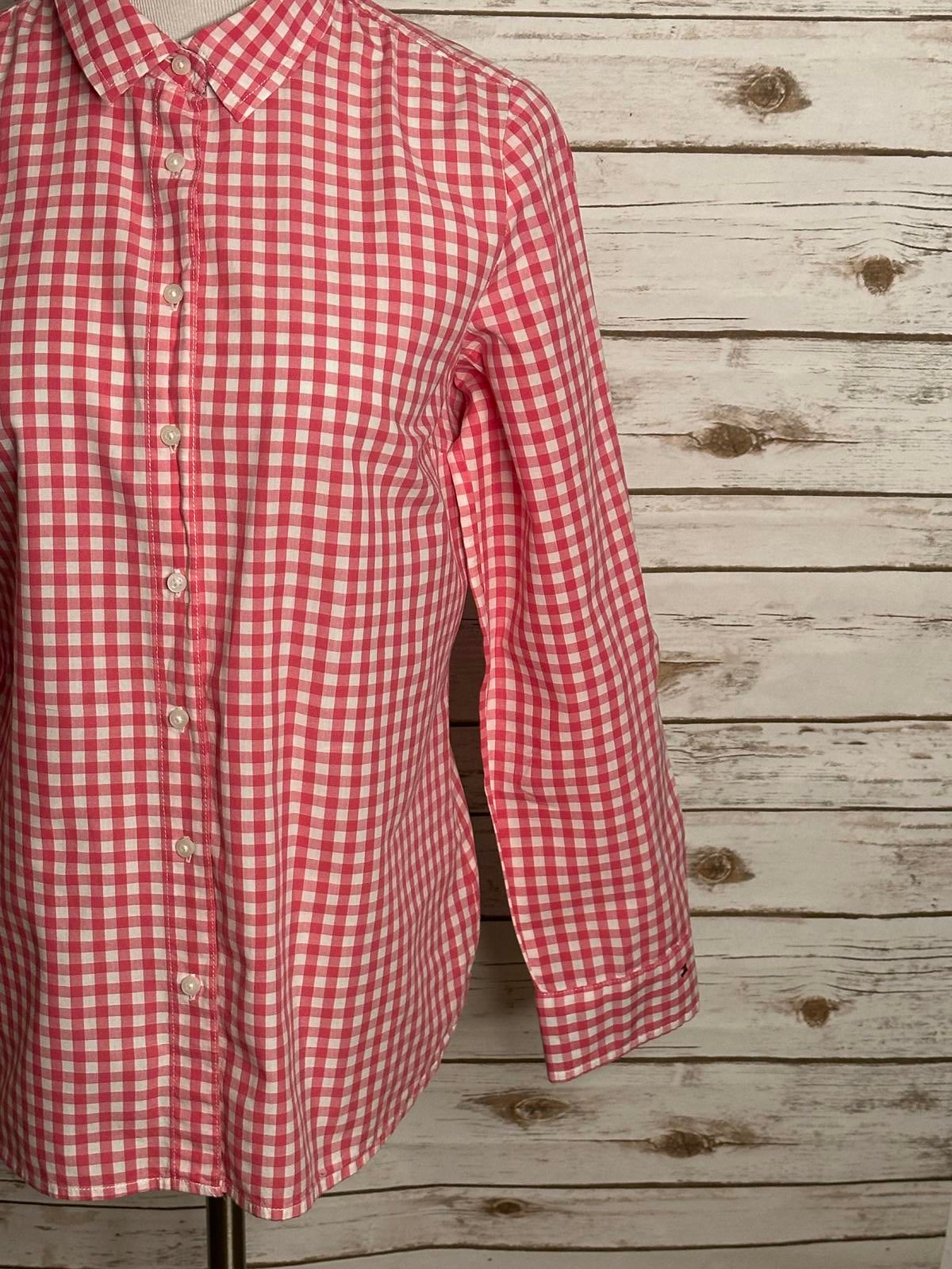 Tommy Hilfiger cotton pink/white gingham long sleeve button-up shirt Size Large