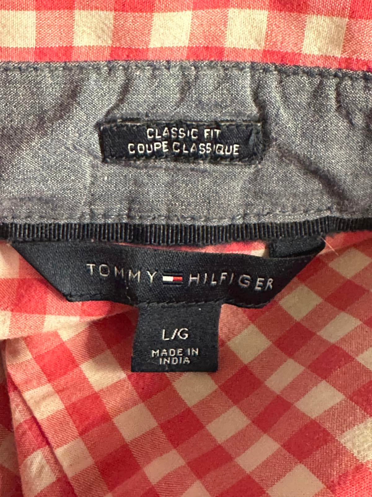 Tommy Hilfiger cotton pink/white gingham long sleeve button-up shirt Size Large