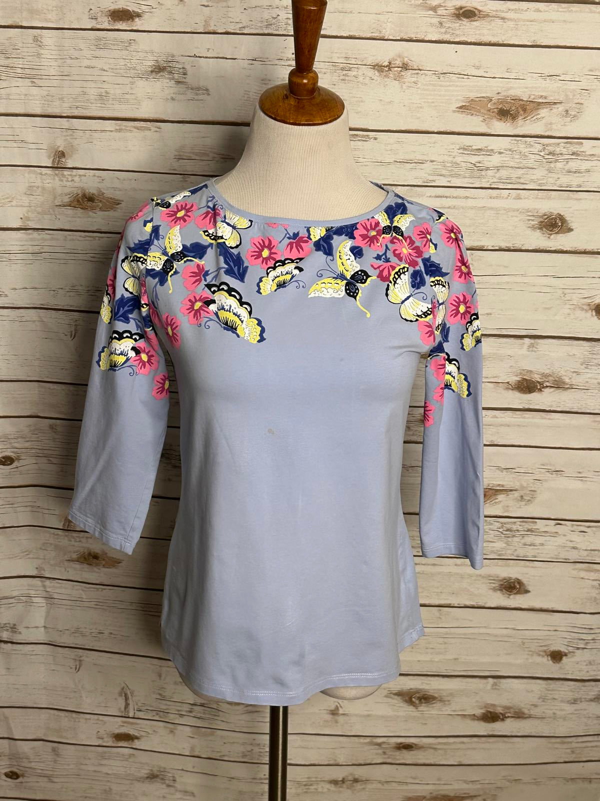 Talbots light blue floral cotton 3/4 length sleeve knit top/t-shirt Size MP