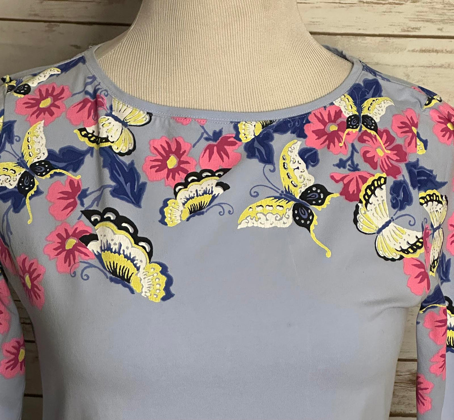 Talbots light blue floral cotton 3/4 length sleeve knit top/t-shirt Size MP