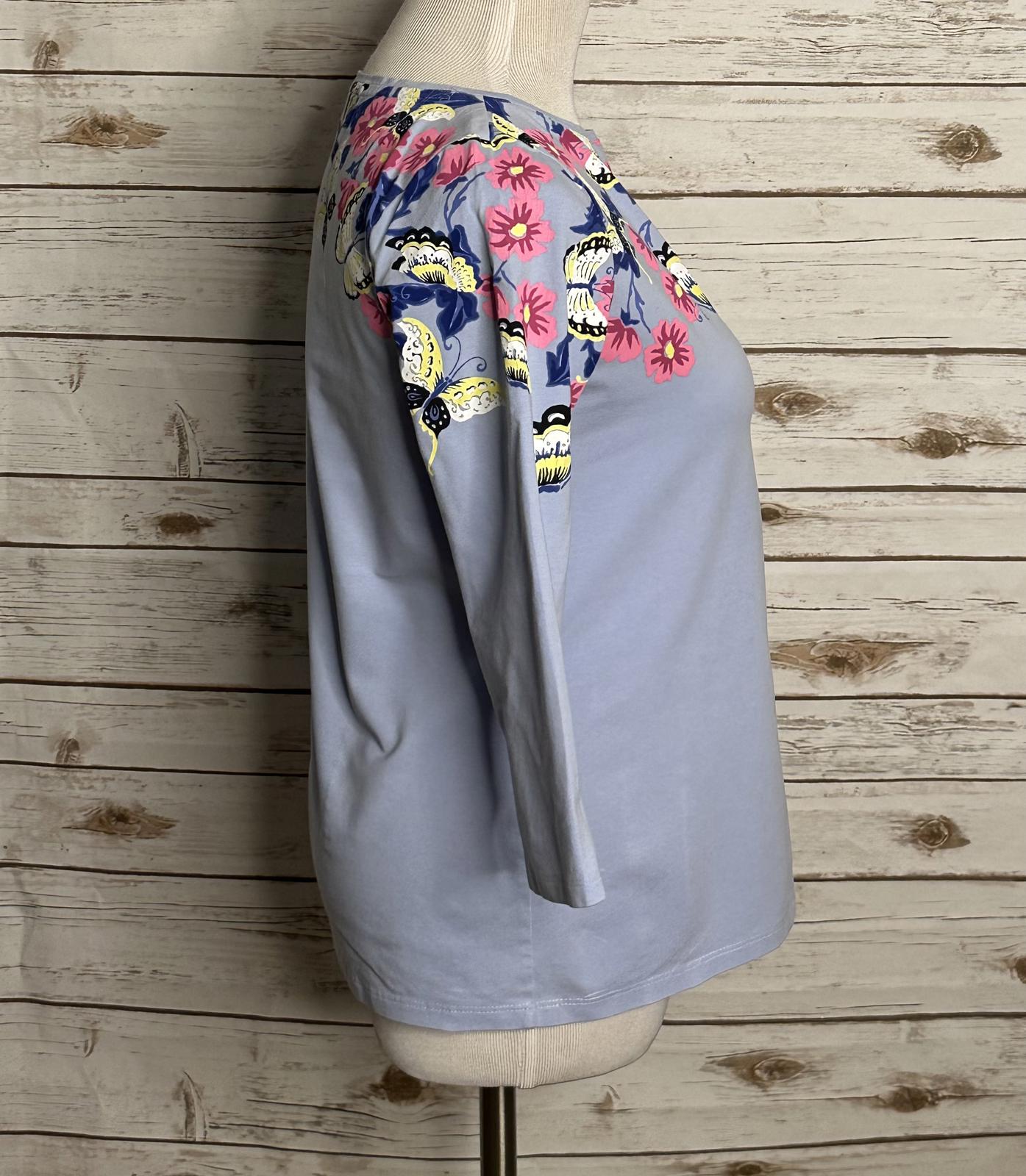 Talbots light blue floral cotton 3/4 length sleeve knit top/t-shirt Size MP
