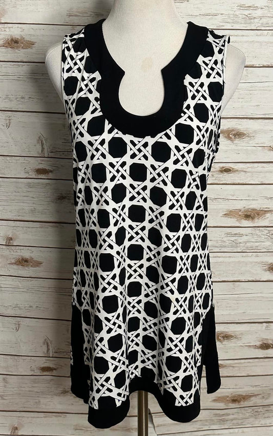 White House Black Market black/white geometric keyhole sleeveless tunic Size L