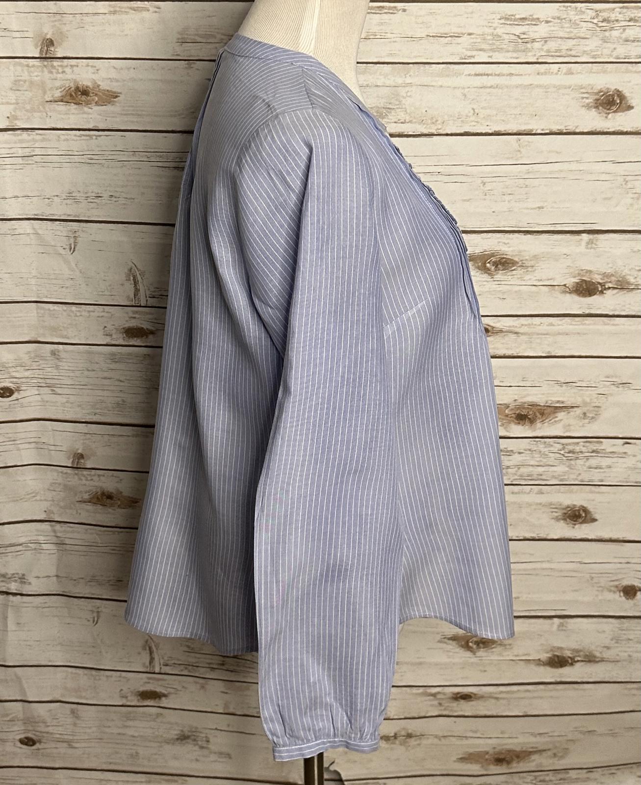 Anthropologie Daniel Rainn boho light blue/white pinstripe lace inset blouse Size Large