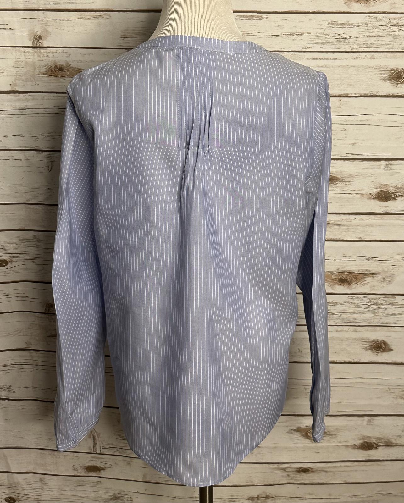 Anthropologie Daniel Rainn boho light blue/white pinstripe lace inset blouse Size Large