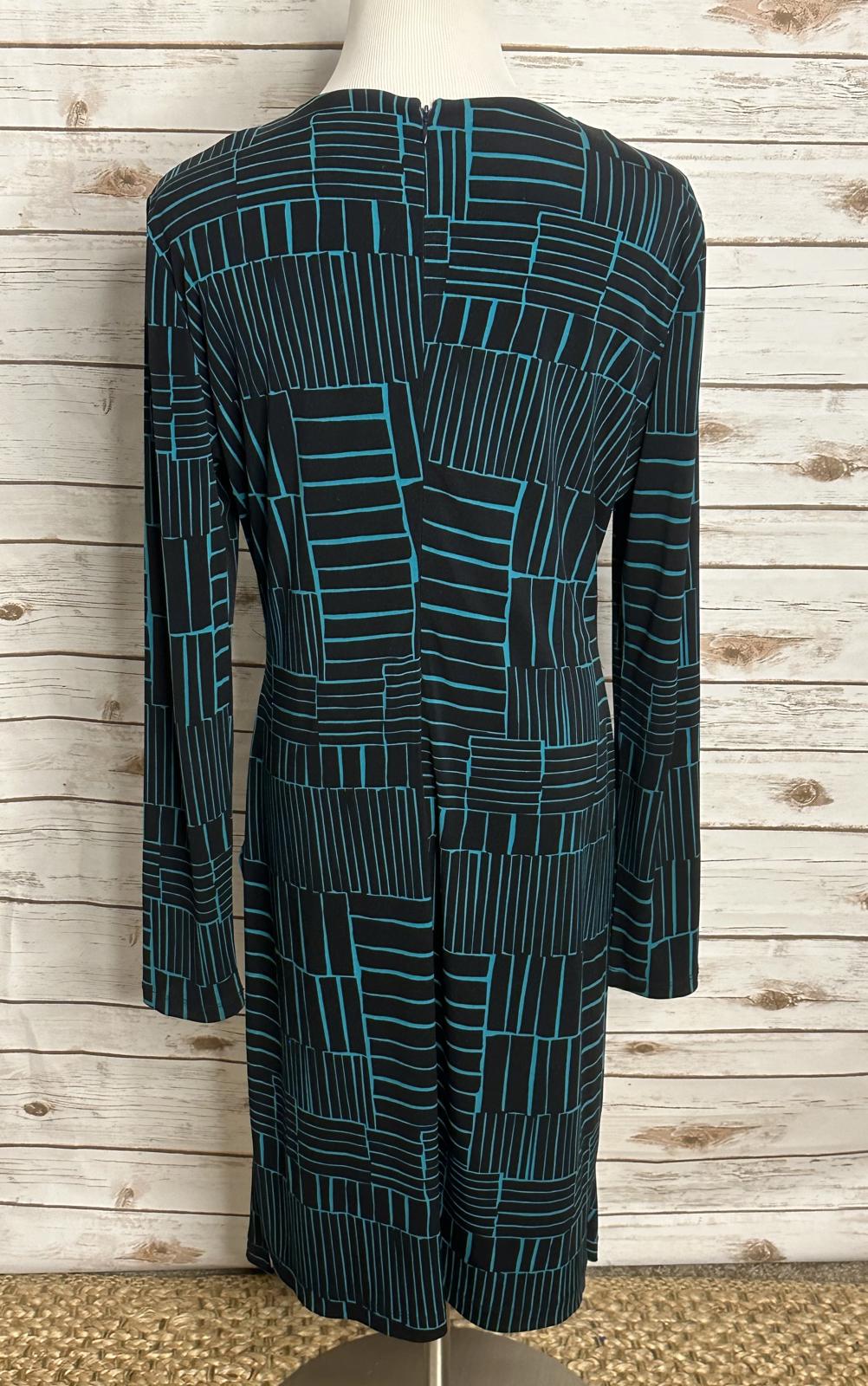 Calvin Klein classic black/teal long sleeve ruched faux wrap sheath dress 2X