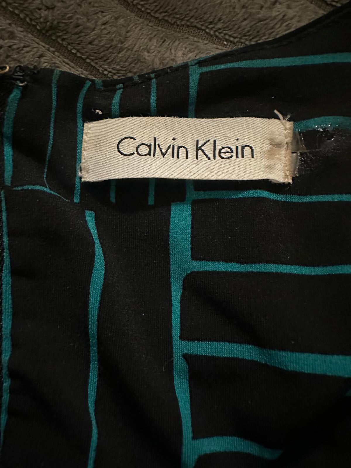 Calvin Klein classic black/teal long sleeve ruched faux wrap sheath dress 2X