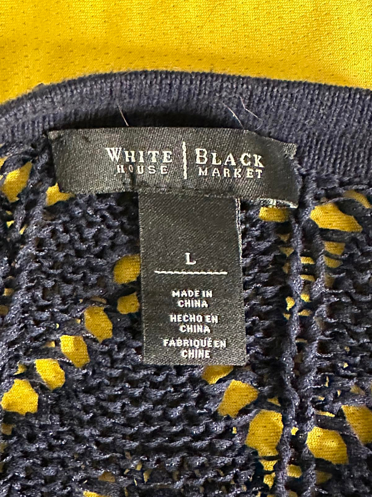 White House Black Market navy beaded keyhole neck pointelle knit tunic Large