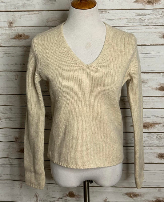 J.Crew classic cream lambswool long sleeve w/ elbow patch V-neck sweater Medium
