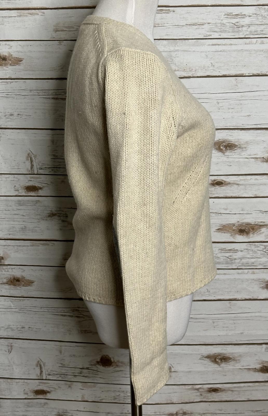 J.Crew classic cream lambswool long sleeve w/ elbow patch V-neck sweater Medium