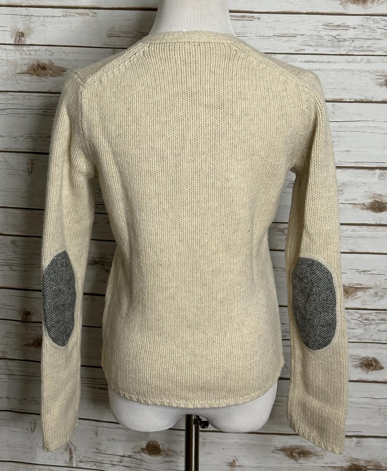 J.Crew classic cream lambswool long sleeve w/ elbow patch V-neck sweater Medium