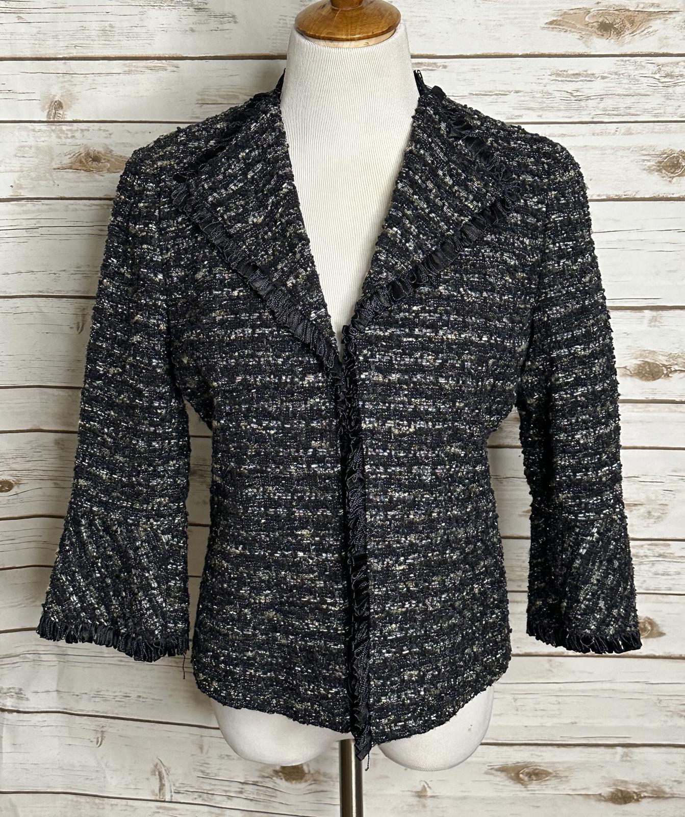 Lafayette 148 NY Petite classic black/white wool-blend tweed blazer/jacket 10