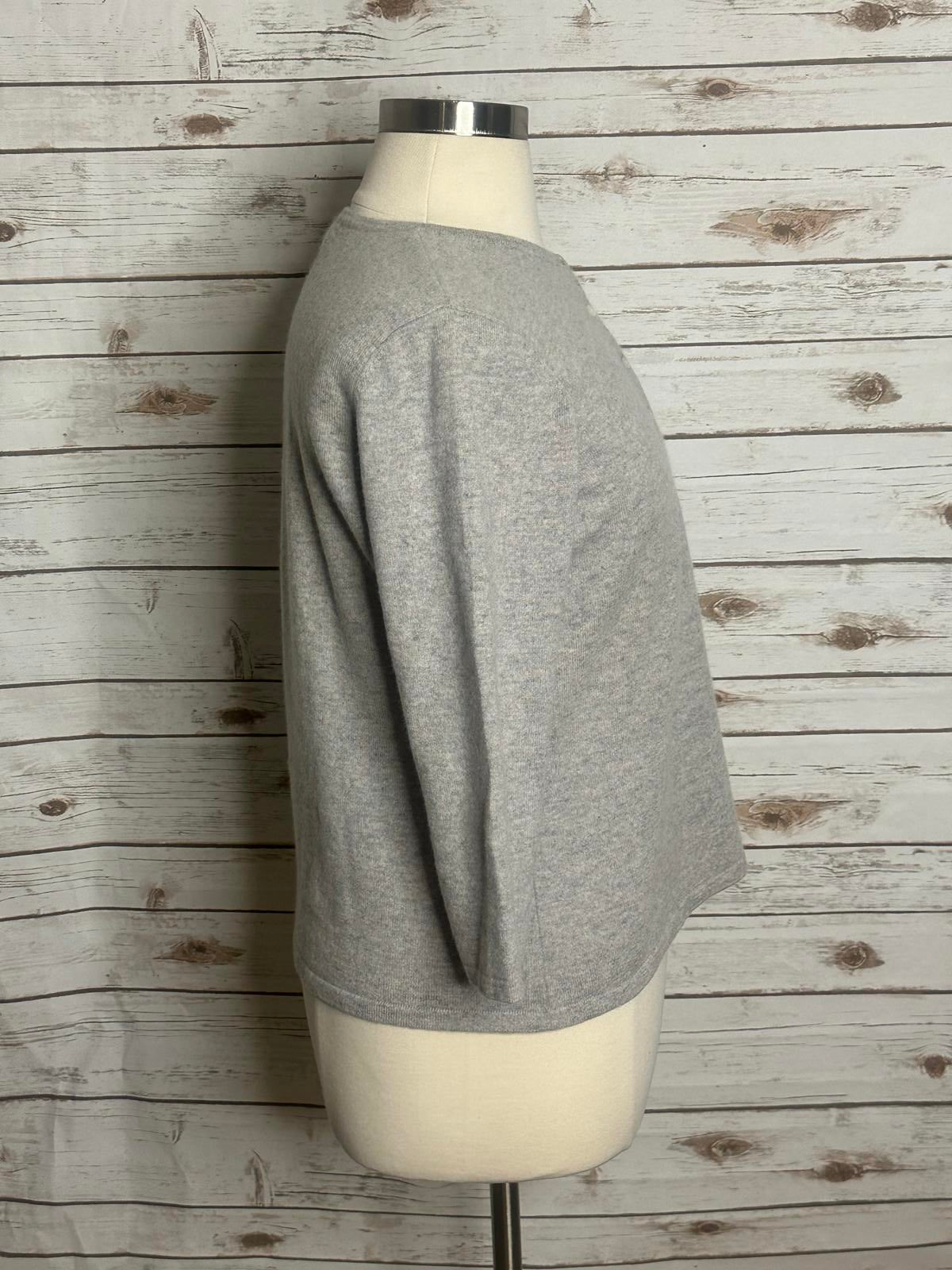 Lands' End classic grey cashmere 3/4 sleeve knit henley-style sweater Size XL