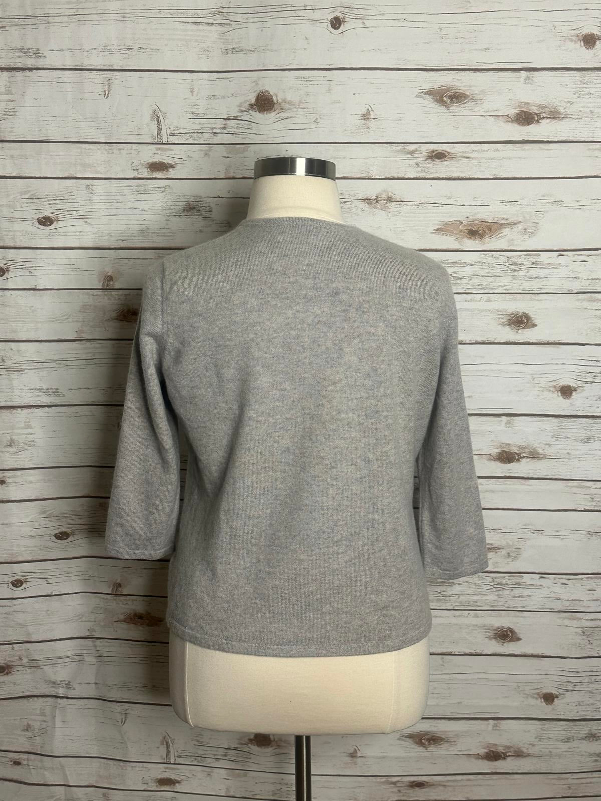 Lands' End classic grey cashmere 3/4 sleeve knit henley-style sweater Size XL
