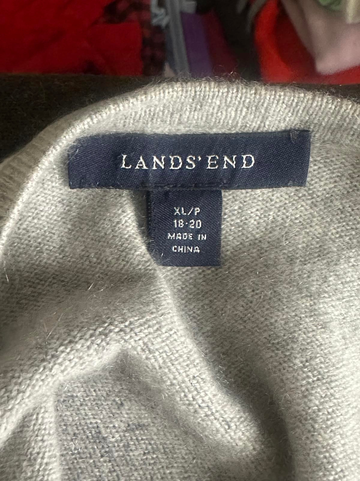 Lands' End classic grey cashmere 3/4 sleeve knit henley-style sweater Size XL