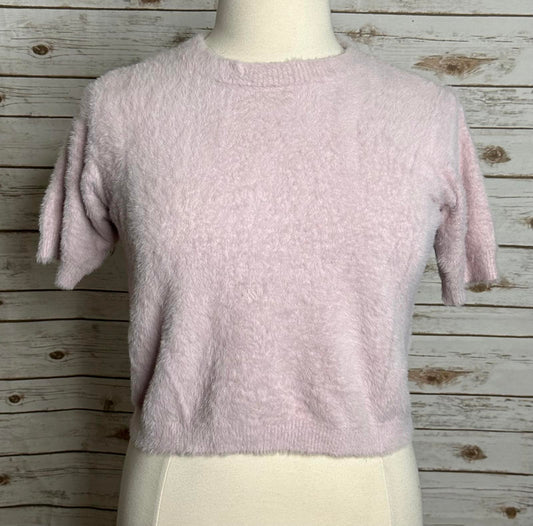 Mango (MNG) classic soft glam lt pink short sleeve eyelash knit sweater Size XL