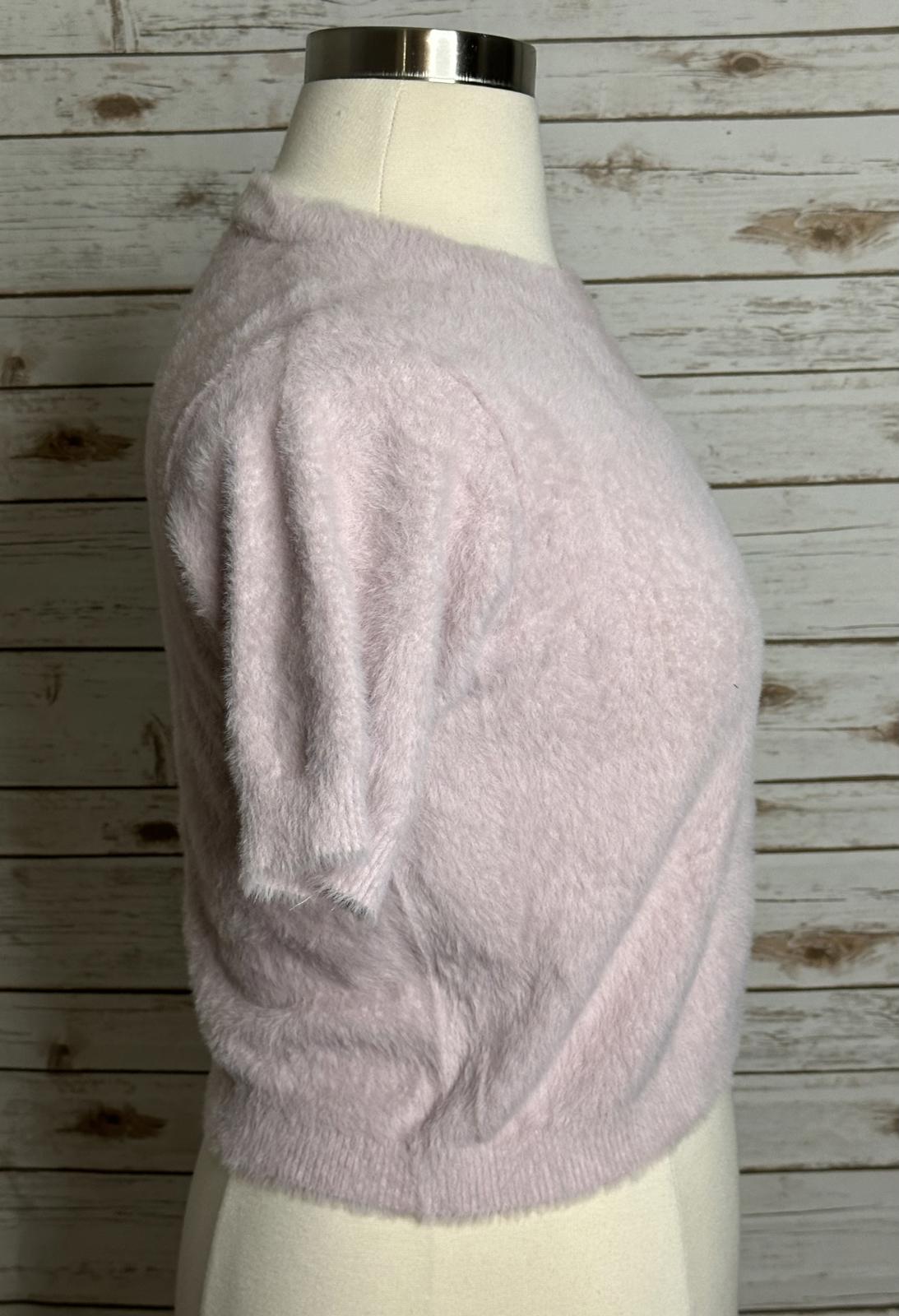 Mango (MNG) classic soft glam lt pink short sleeve eyelash knit sweater Size XL