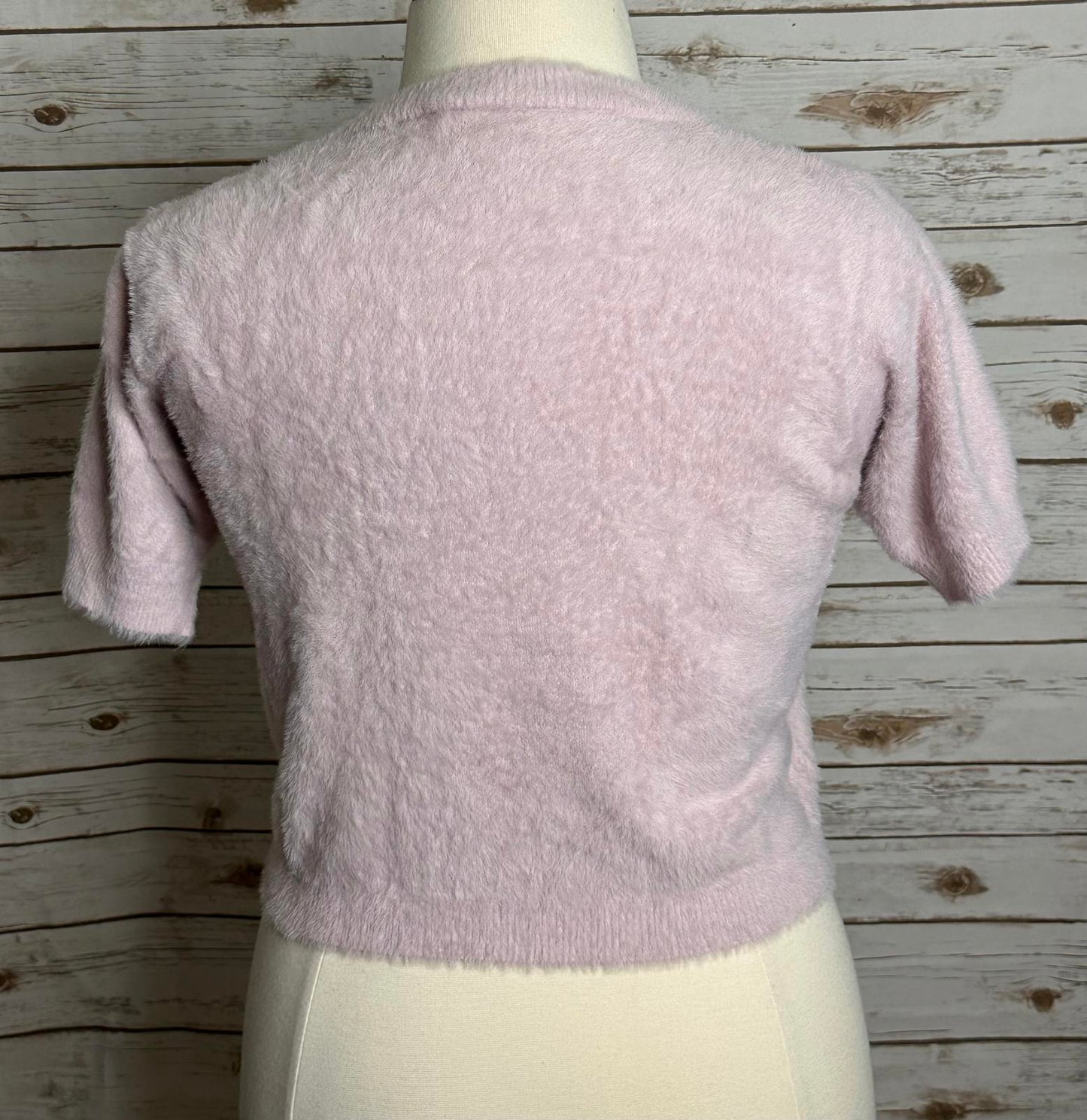 Mango (MNG) classic soft glam lt pink short sleeve eyelash knit sweater Size XL