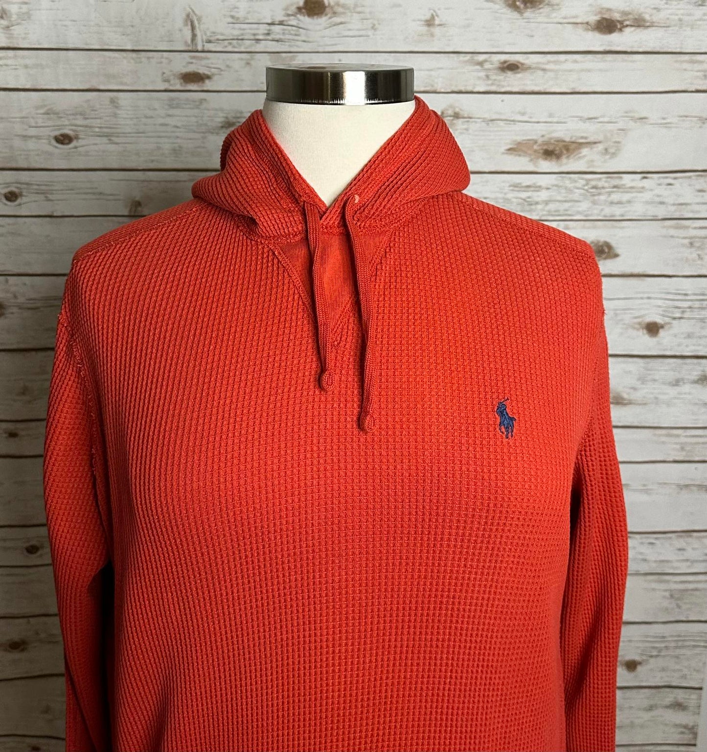 Polo Ralph Lauren red cotton waffle knit thermal long sleeve pullover hoodie XL