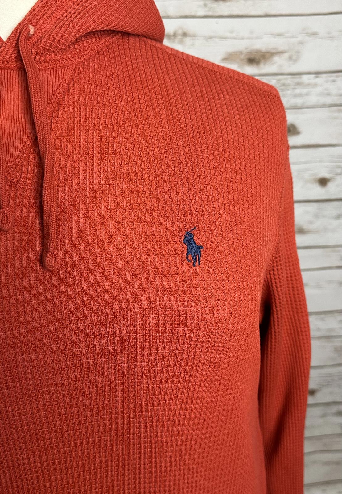 Polo Ralph Lauren red cotton waffle knit thermal long sleeve pullover hoodie XL