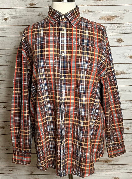 Vintage Enyce Y2K streetwear brown plaid long sleeve button-up shirt Size XXL