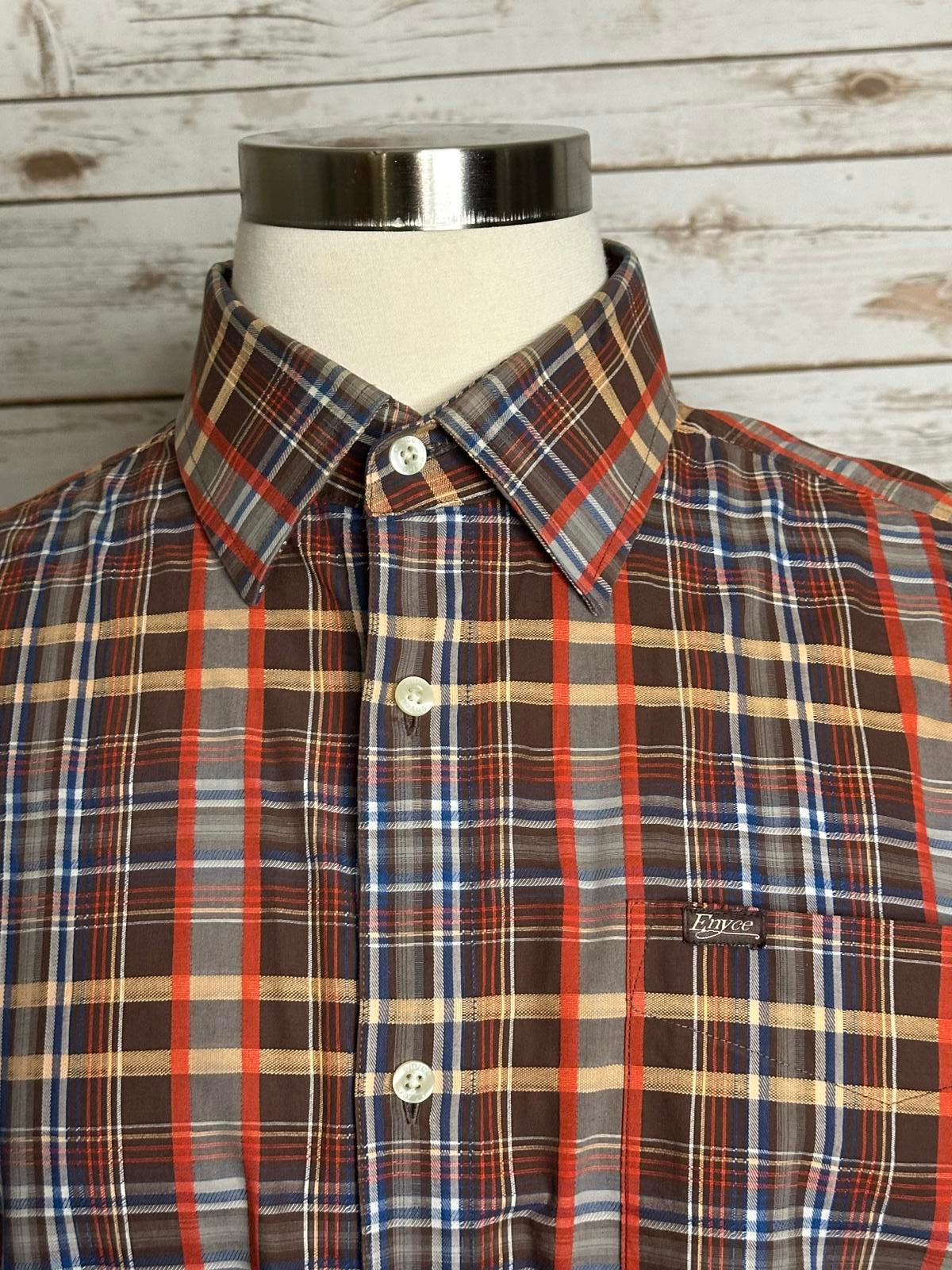 Vintage Enyce Y2K streetwear brown plaid long sleeve button-up shirt Size XXL